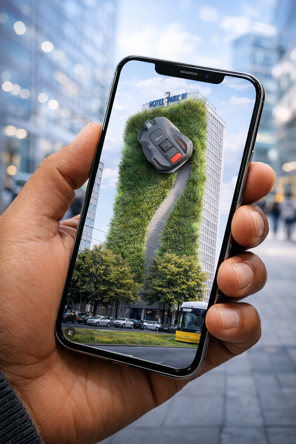FOOH campaign concept shown on a phone in a city street